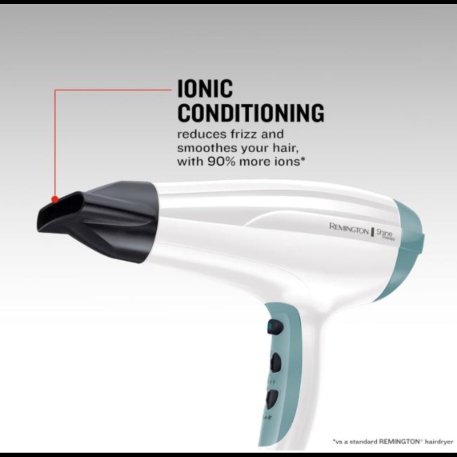 Remington D5216 Shine Therapy Hair Dryer 2300W Ionic Technology Cool Shot Diffuser Concentrator Nozzle White