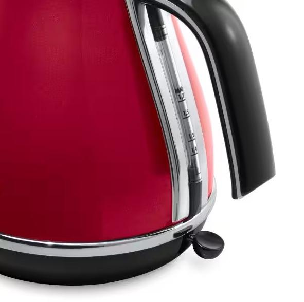 De'Longhi Red Kettle 1.7L Micalite 360° Swivel Base Removable Filter