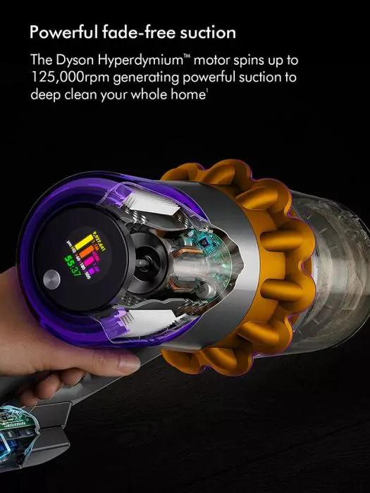 Dyson V15 Detect Absolute Cordless Vacuum Cleaner Yellow & Nickel Illuminated cleaner head LCD screen Anti-tangle brush bar