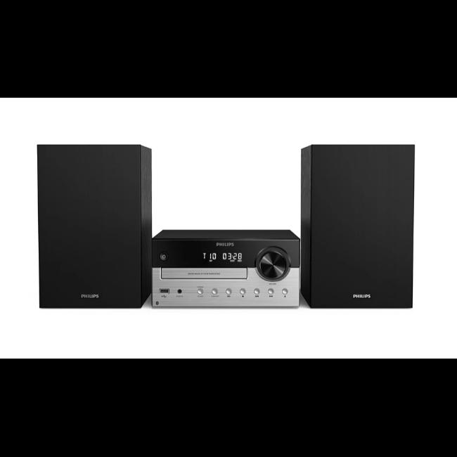 Philips Micro Music System 80W RMS Silver with Bluetooth 5.4, CD Player, FM Radio, USB, Audio-in, Bookshelf Speakers, Bass Reflex