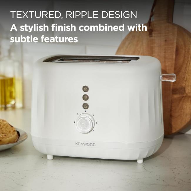 Kenwood Ripple 2 Slice Toaster TCP06.000WH Midnight Pure White with 7 Browning Levels, Defrost, Reheat, Cancel Functions, Removable Crumb Tray, High-rise Lift