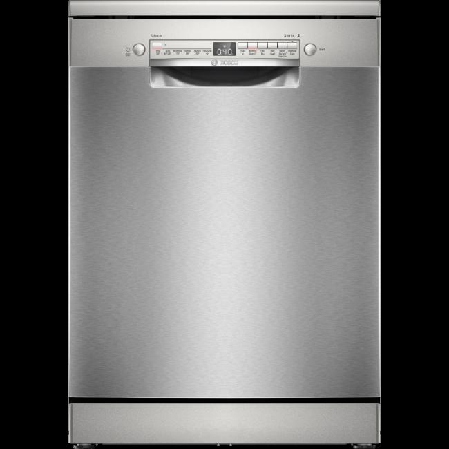 Bosch Series 2 60cm Freestanding Dishwasher with Home Connect - Brushed Steel Finish, Extra Dry, SpeedPerfect+, Rackmatic, Vario Drawer, EcoSilence Drive