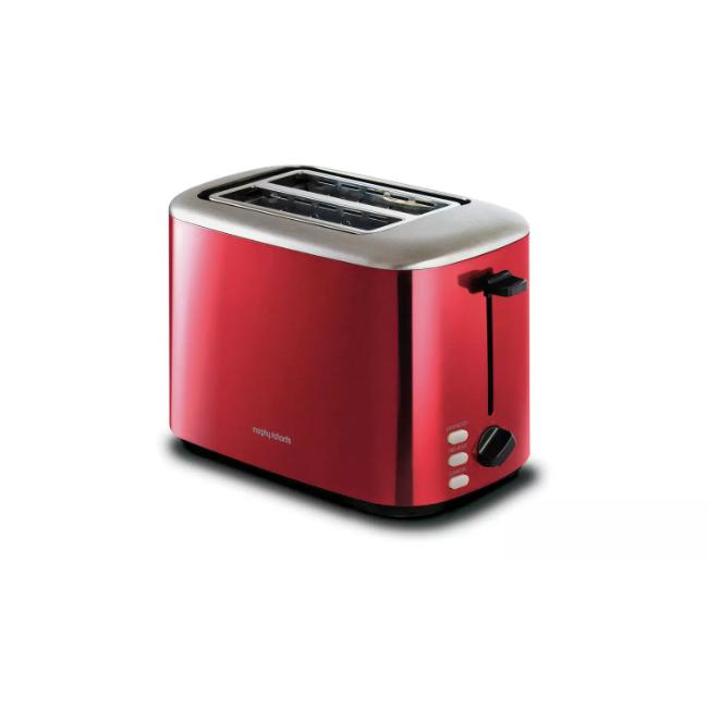 Morphy Richards Equip 2 Slice Toaster - Red | Cancel, Reheat, Defrost, Variable Browning, Width Slots, Crumb Tray, Cord Tidy