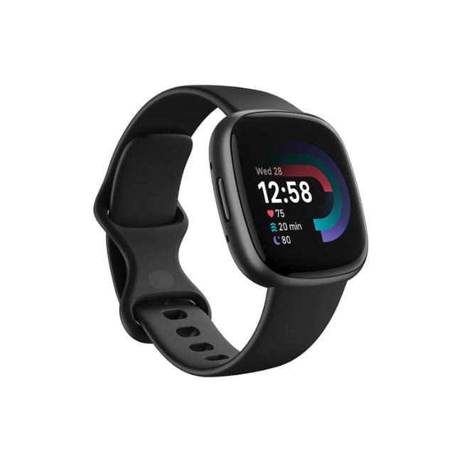 Fitbit Versa 4 Smartwatch Black & Graphite, Heart Rate Tracking, GPS, 6+ Day Battery, Black Watch, Black Band, Touchscreen
