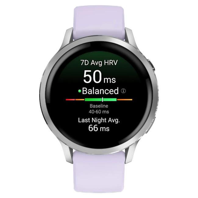 Garmin Venu 4 Smart Watch 41mm Silver Periwinkle Silicone Band AMOLED Display Up to 10 Days Battery 5 ATM Water Rating Health Fitness Tracking
