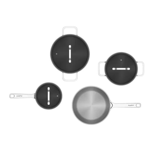Berghoff Helix 7-Piece Recycled Stainless Steel Cookware Set - Induction Ready, Oven Safe, Scratch-Resistant, Dishwasher Safe, Encapsulated Base
