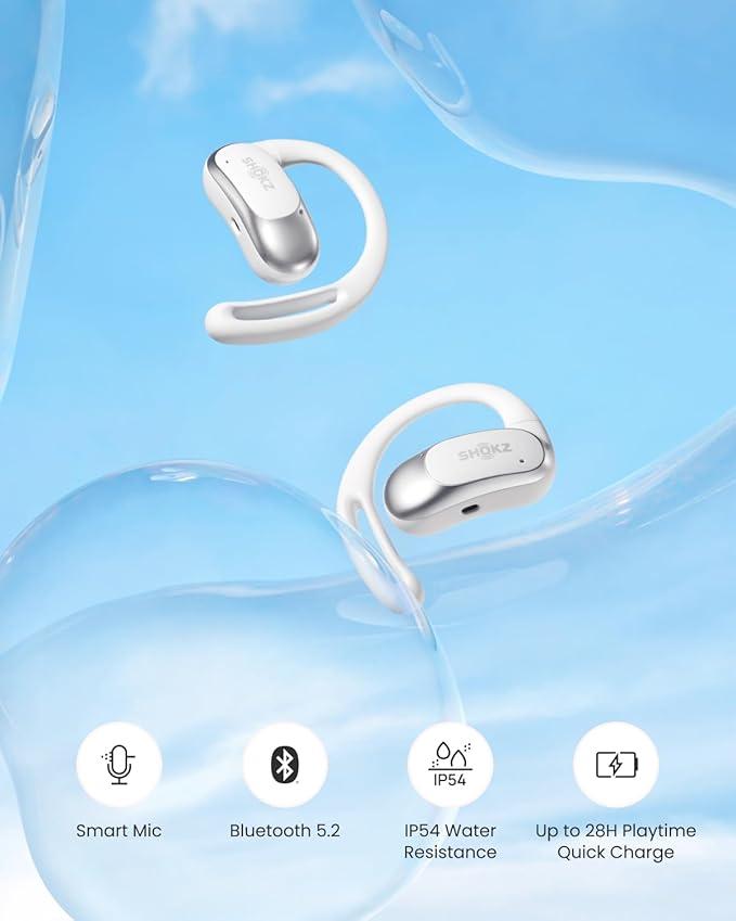 Shokz OpenFit Air Open-Ear Wireless Earbuds - White, Bluetooth, Charging Case, Water-Resistant