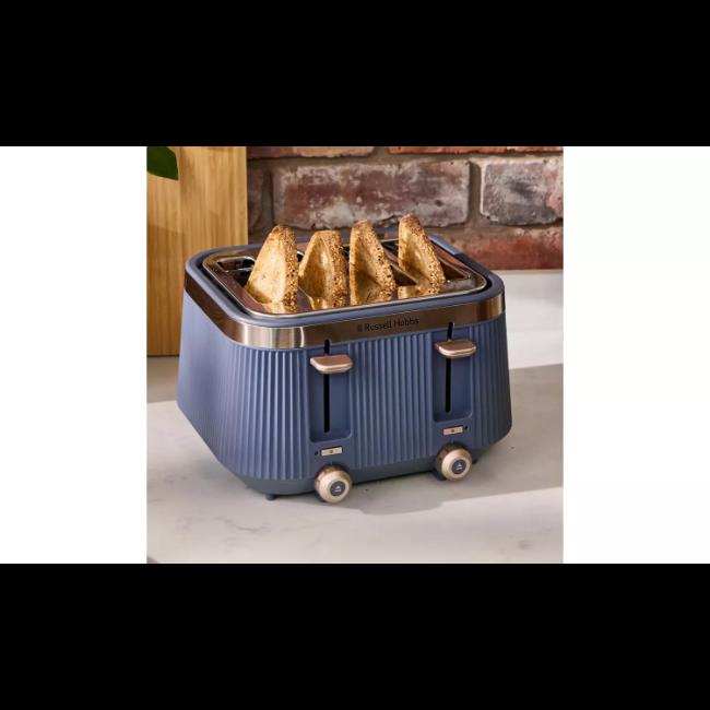 Russell Hobbs Bronte 4 Slice Toaster | Navy | Fluted Exterior, Gold Accents, Lift and Look Lever