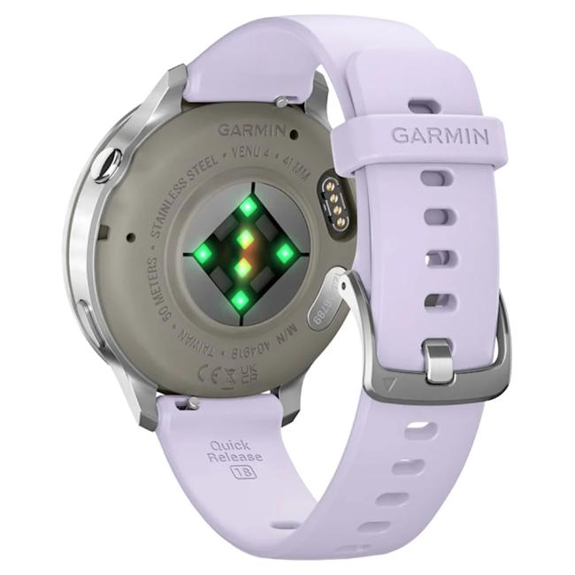 Garmin Venu 4 Smart Watch 41mm Silver Periwinkle Silicone Band AMOLED Display Up to 10 Days Battery 5 ATM Water Rating Health Fitness Tracking