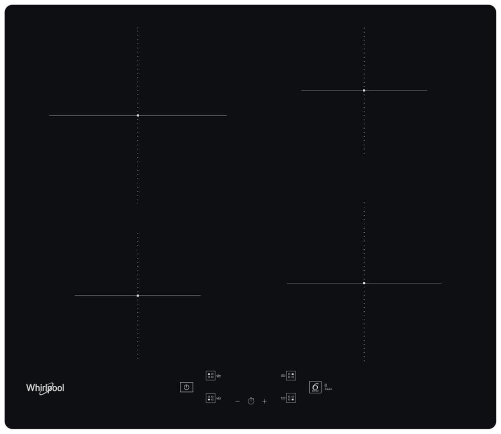 Whirlpool Induction Hob 4 Zone Black Glass 6th Sense Booster