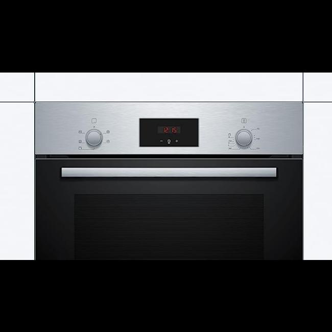 Bosch Series 2 Built-in Single Electric Oven Stainless Steel 66L Red LED Display 3D Hotair Energy A