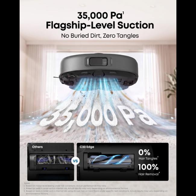 Eufy Omni C30 Edge Robot Vacuum & Mop with All-in-One Station - 35,000 Pa Suction, iPath 2.0 Laser Navigation, Auto Wash/Dry Mop, Black