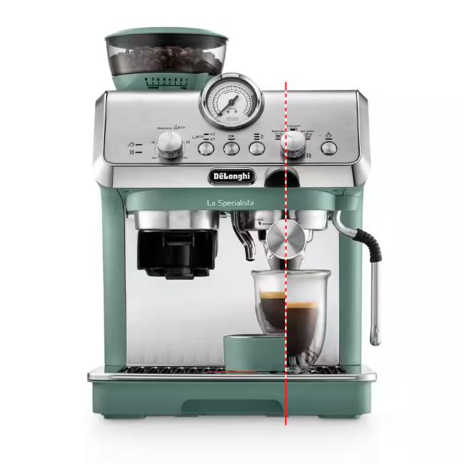 Delonghi La Specialista Arte EC9155.GR Green Espresso Coffee Machine - 8 Grind Settings, 3 Temp Levels, MyLatte Art Steam Wand, 15 Bar Pump, 1.5L Tank, 1400W