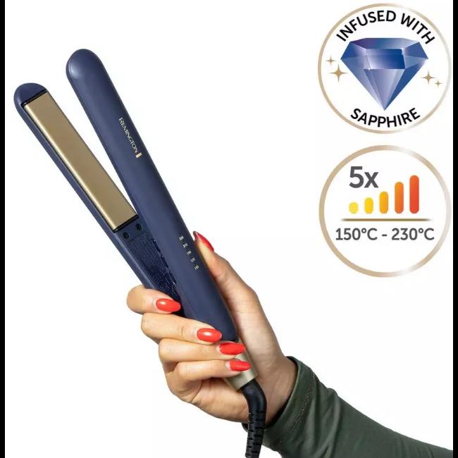Remington Sapphire Luxe Hair Straightener Deep Blue with Gold accents, Digital Temperature Control
