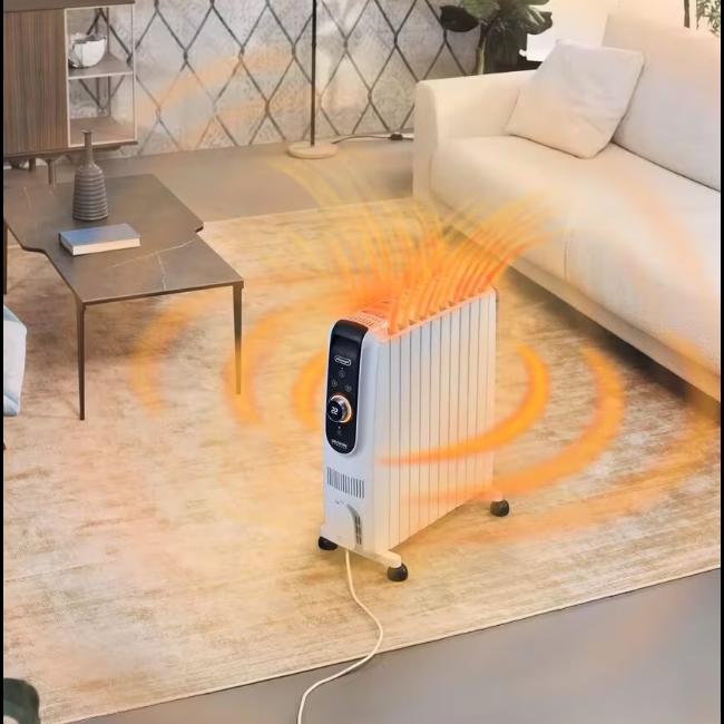DeLonghi Dragon 5 Connect 10-Fin Wi-Fi Oil Filled Radiator TRD51025WIFI White 2500W Smart App Control ECC Electronic Climate Control 3 Heating Modes Folding Easy Wheels