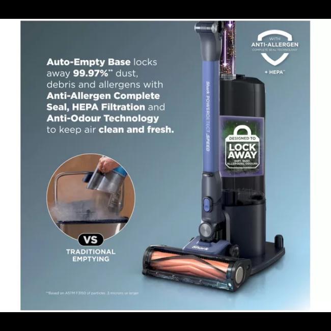 Shark PowerDetect Speed Luxe Cordless Vacuum Cleaner Ultramarine HEPA Filtration Auto-Empty Up to 60 Min Run Time