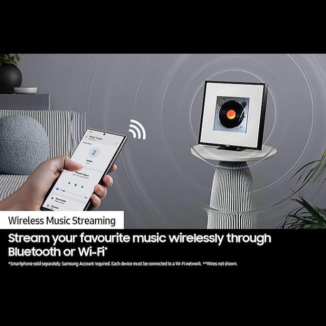 Samsung Music Frame LS60D Wireless Smart Speaker - Black with Turntable Image, Bluetooth, Wi-Fi, Dolby Atmos, Alexa, Google Assistant