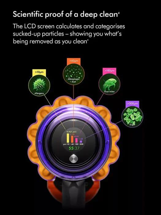 Dyson V12 Detect Slim Vacuum Cleaner with 60 minutes Battery Life, 2.2 kg Weight, Cyclonic and Anti-tangle Technology, Cleaning tools, LCD screen, Motor, Brush bar