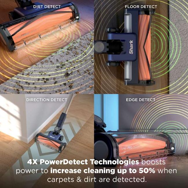 Shark PowerDetect Speed Cordless Vacuum Cleaner Ultramarine with PowerDetect, Reveal, Flexology, Anti-Hair Wrap, HEPA Filtration, 60 Min Run Time, 0.5L Capacity, 350W, Includes Pet Tool & Charging Base
