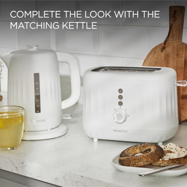 Kenwood Ripple 2 Slice Toaster TCP06.000WH Midnight Pure White with 7 Browning Levels, Defrost, Reheat, Cancel Functions, Removable Crumb Tray, High-rise Lift