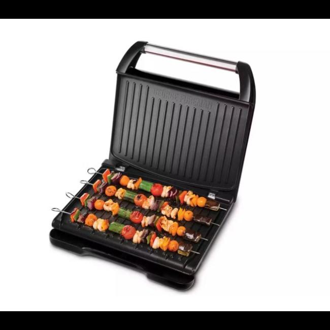George Foreman Steel Large Grill 25052 Black with Floating Hinge, Non-Stick Plates, Vertical Storage, Adjustable Rear Foot, Chrome Handle