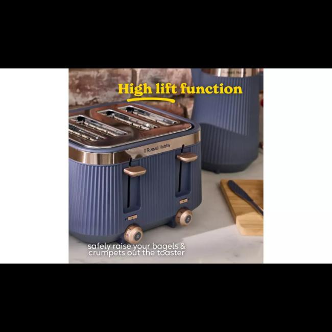 Russell Hobbs Bronte 4 Slice Toaster | Navy | Fluted Exterior, Gold Accents, Lift and Look Lever