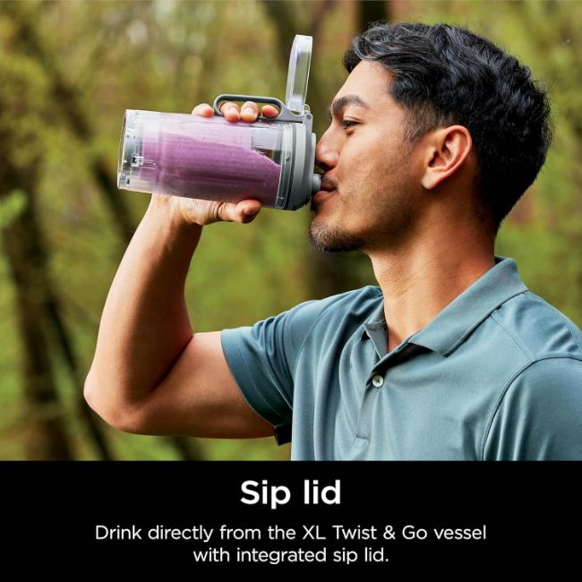Ninja Blast Max Portable Blender Silver 570ml 11.1V Up to 25 Blends Crush Smoothie Manual Blend H:30 W:9 D:11.5cm 1.3kg