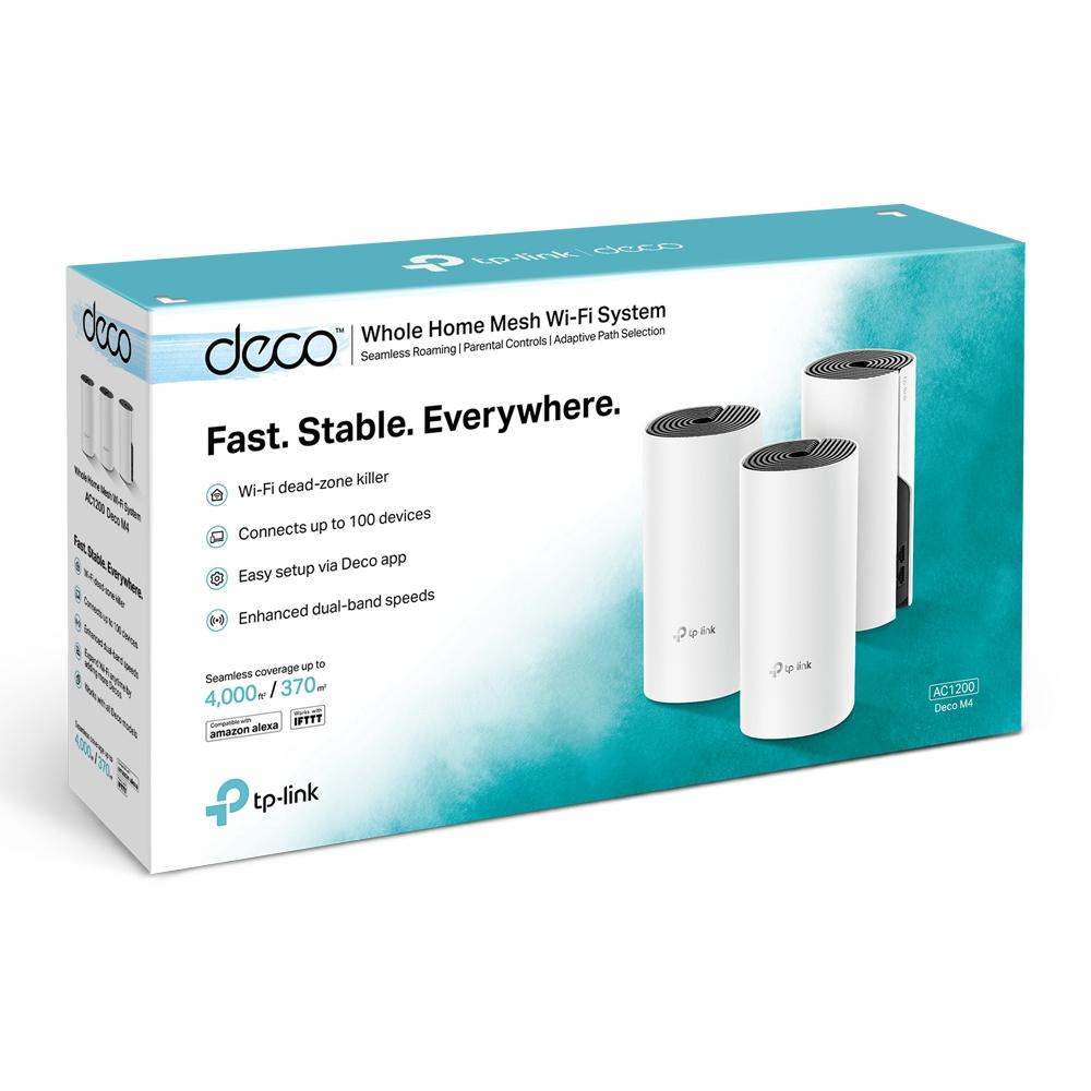 TP-Link Deco M4 AC1200 Mesh Wi-Fi System 3-Pack | White, Cylindrical, TP-Link Logo