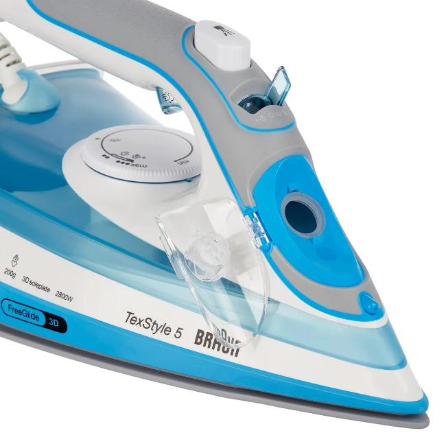 Braun TexStyle 5 Steam Iron Blue 2600W FreeGlide 3D SuperCeramic Soleplate Precision Tip Anti-drip Self Clean