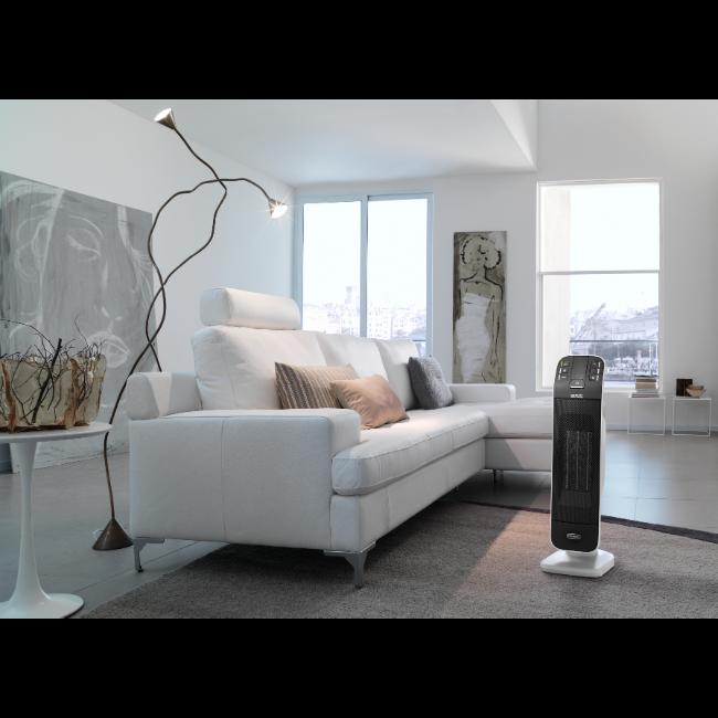 DeLonghi Bend Line Ceramic Fan Heater 2000W Black HFX65V20 Digital Control ECO Anti-dust Filter Safety Auto-Off for Rooms up to 60m³