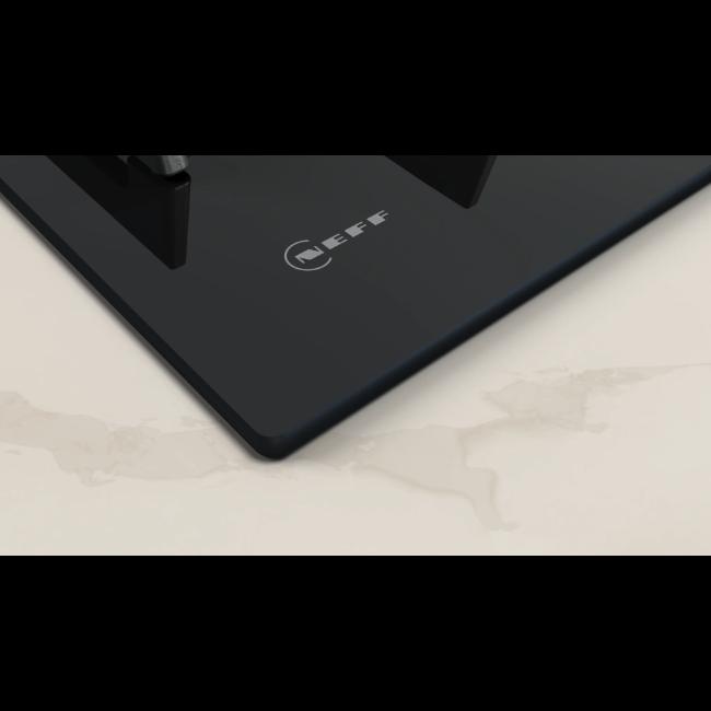Neff N70 75cm Black Gas on Glass Hob with FlameSelect, Wok Burner, Cast Iron Supports, and Gas Safety Cut-Off