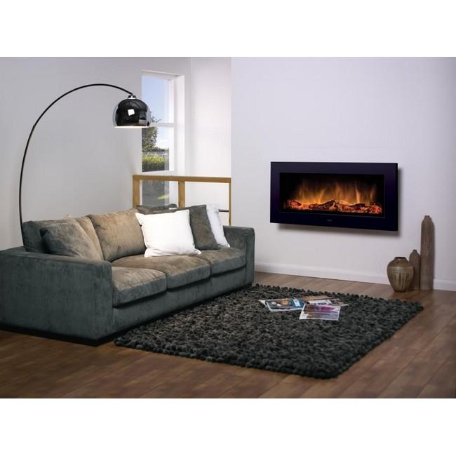 Dimplex Optiflame Wall Mounted Electric Fire with Remote Control, Black Finish, LED Lighting, Flames, Log Set