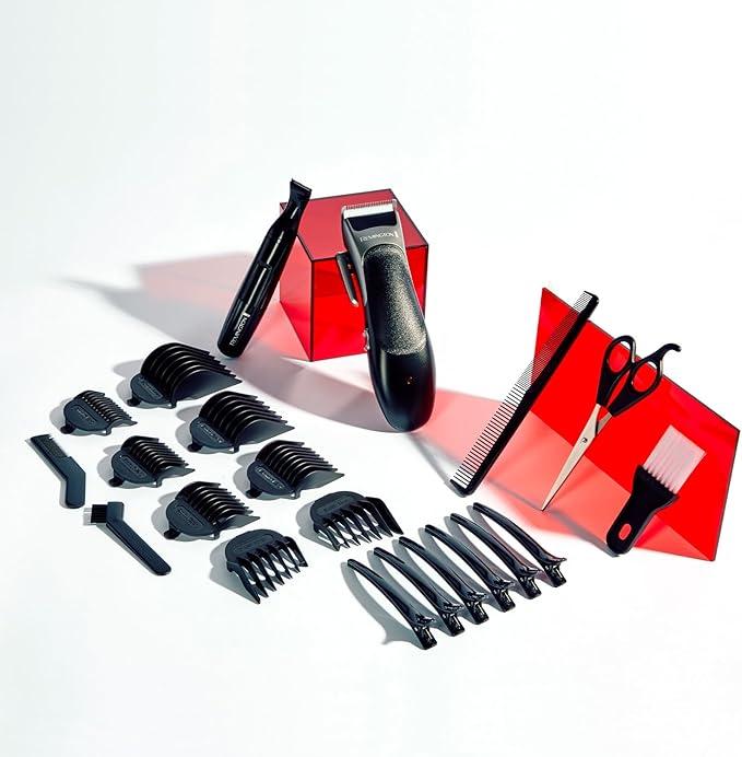 Remington Hair Clipper Set | 25-Piece Kit, Self-Sharpening Blades, Scissors, Combs, Trimmer, Taper Lever, Up to 40 mins Usage Time, 3 Year Guarantee