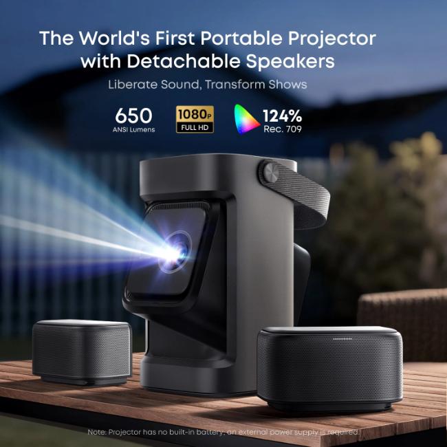 Soundcore Nebula P1 Full HD Portable Projector with Detachable Wireless Speakers, Google TV, 650 ANSI Lumens, 1080P, Black, Includes Power Station