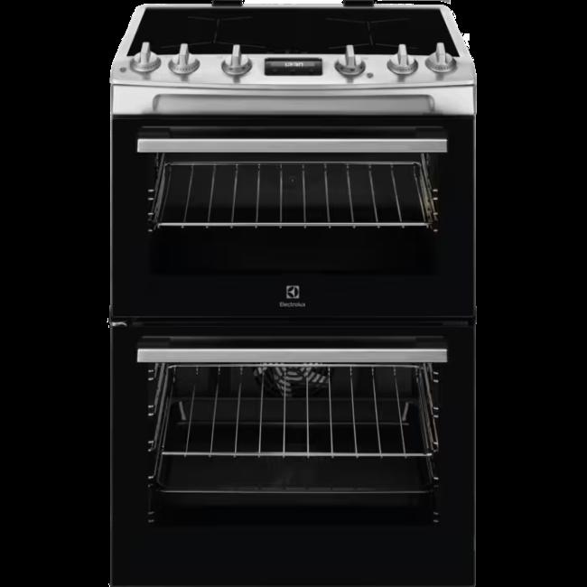 Electrolux 500 Series 60cm Electric Induction Cooker with Double Oven, Stainless Steel, Hob2Hood, Catalytic Cleaning, 77L Main Oven, 39L Second Oven