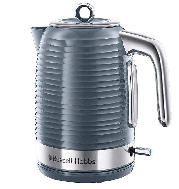 Russell Hobbs Grey Kettle 1.7 Litre Rapid Boil, Perfect Pour Spout, Blue Power Light Indicator