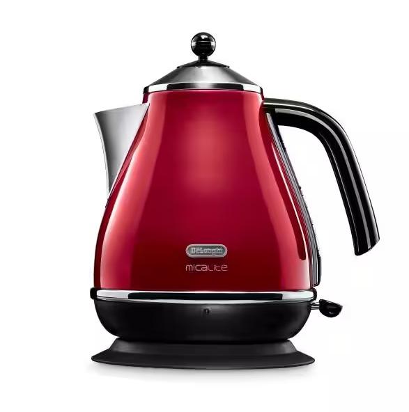 De'Longhi Red Kettle 1.7L Micalite 360° Swivel Base Removable Filter