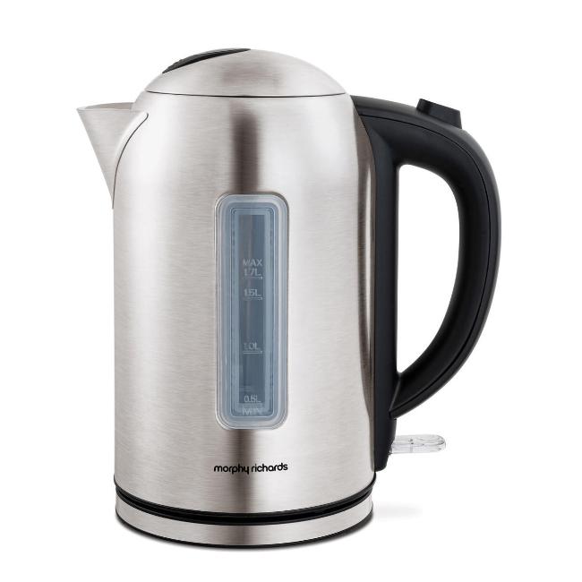Morphy Richards Kettle 1.7L Brushed Steel Quiet Boil Rapid Boil 3000W - Water Level Indicator, 360 Swivel Base, Removable Filter, Cord Storage