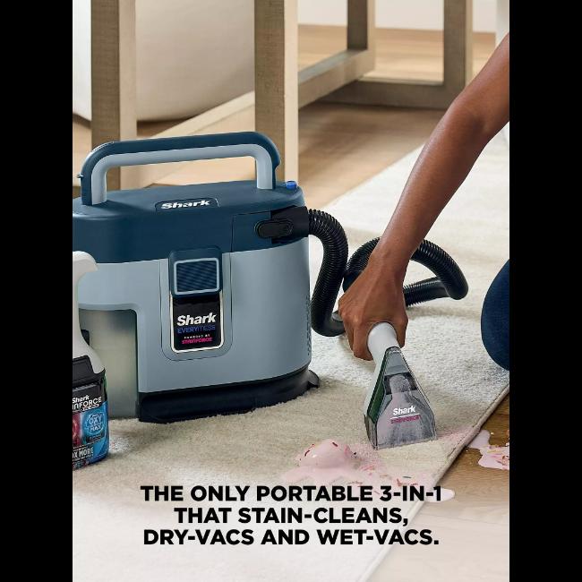 Shark EveryMess VX110UK 3-in-1 Portable Stain Eliminator, Wet Vac & Dry Vac, 2kg, Blue, 6m Cord, Multi-Surface, Pet Hair Pick-Up, Self-Cleaning