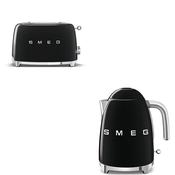 Smeg 50's Retro Kettle &amp; 4 Slice Toaster Set - Black | KLF03BLUK + TSF03BLUK image