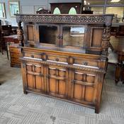 Old Charm leaded-glass court Jacobean oak dresser. image