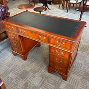 Fabulous mahogany green leather top twin pedestal writing desk image