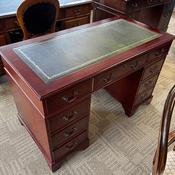 Mahogany deep green leather top twin pedestal writing desk image