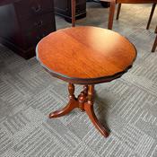 Shaped top yew wooden tripod occasional side table image