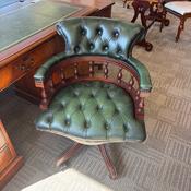 Fabulous green leather mahogany framed button backed captains chair image