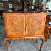Vintage Queen Anne burr walnut cocktail drinks cabinet with a light inside image