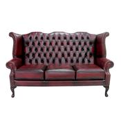 Queen Anne 3 seater high back Chesterfield arm chair - OXBLOOD image