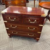 Anglo campaign style chest of four drawers with inlaid brass