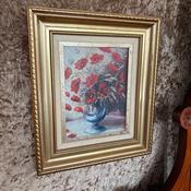 Vintage flower painting, original "still life" oil on canvas in gilt frame image