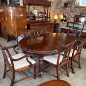 Victorian extending dining table with 6 high back Chippendale style back chairs image